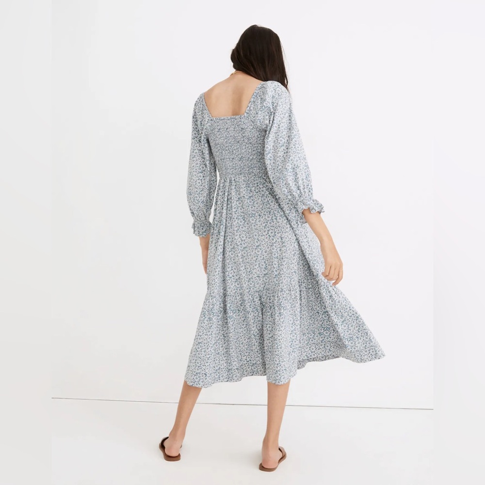 Madewell Lucie Elbow-Sleeve Smocked Midi Dress in Sunflower Field in Medium - Picture 3 of 8